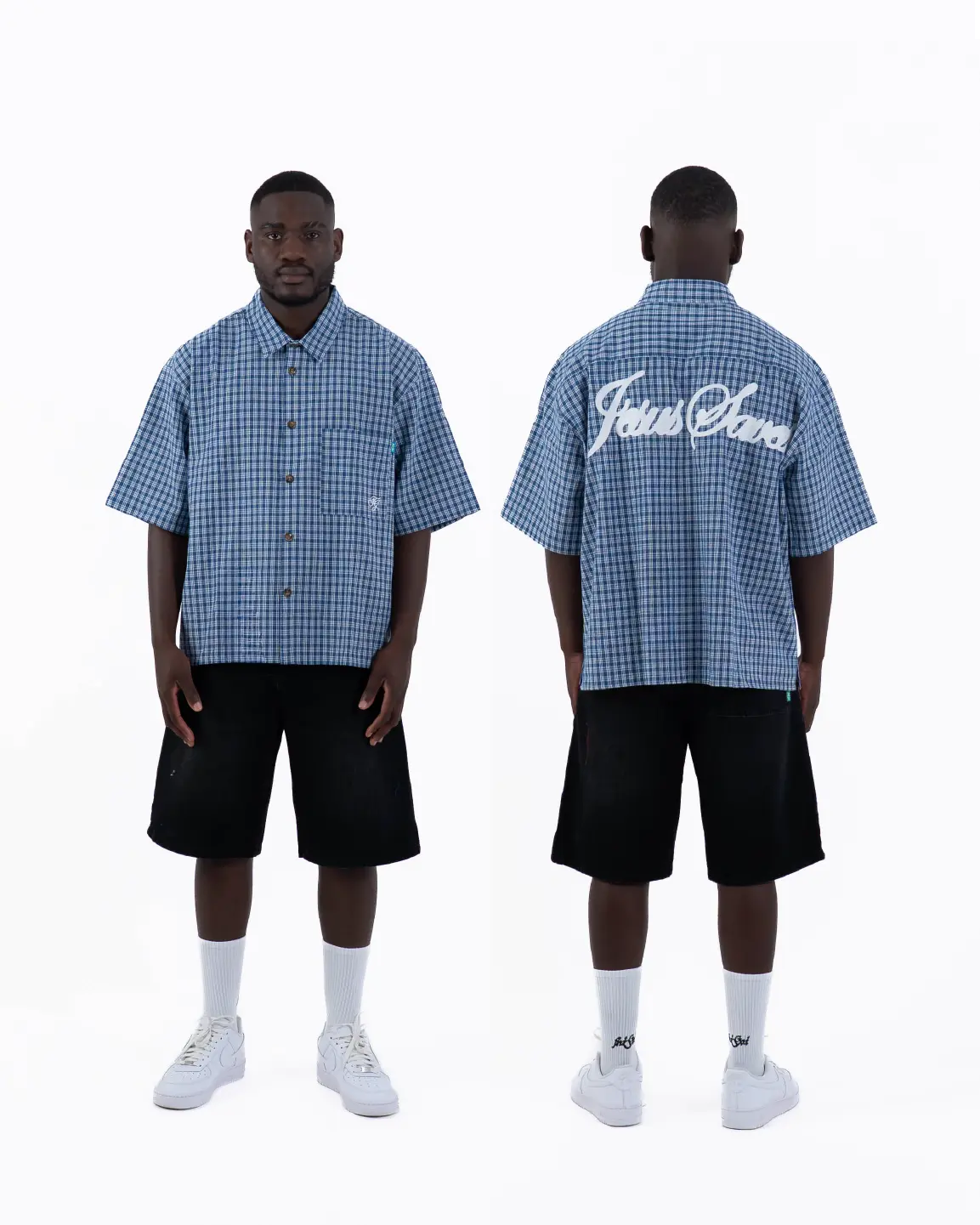 JESUS SAVES BUTTON UP - BLUE