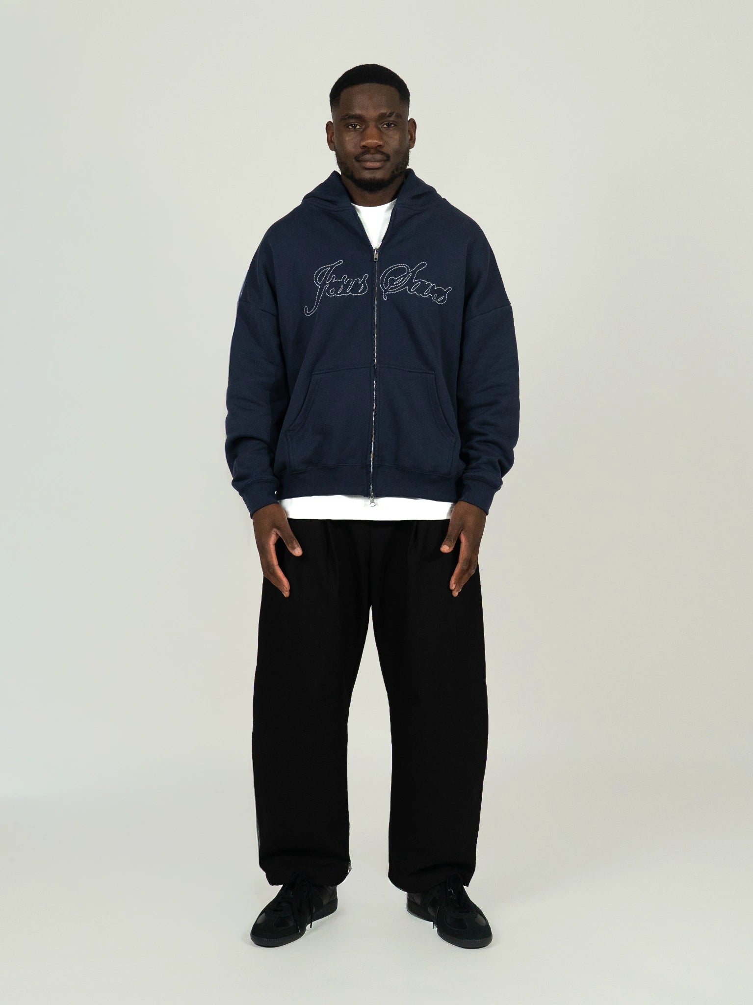 JESUS SAVES ZIP UP HOOD - NAVY