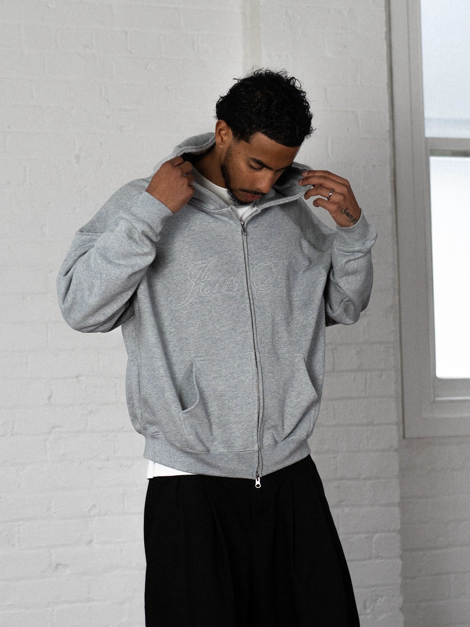 JESUS SAVES ZIP UP HOOD - STONE