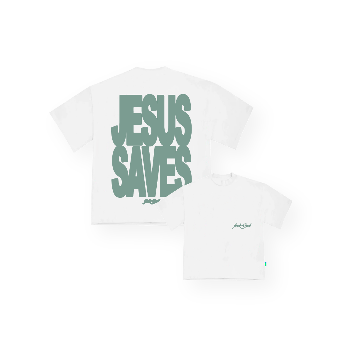 JESUS SAVES TEE - SEAFOAM